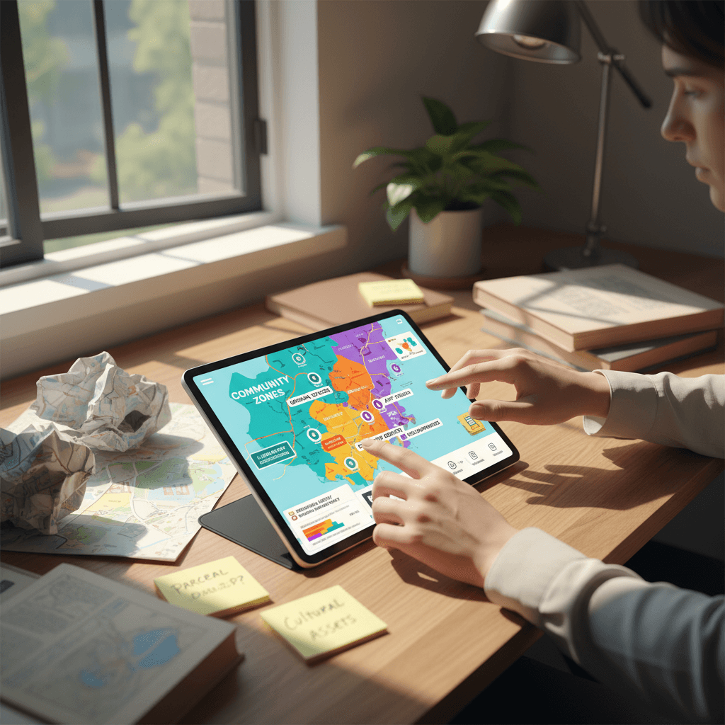 Digital map interface with location data on a tablet